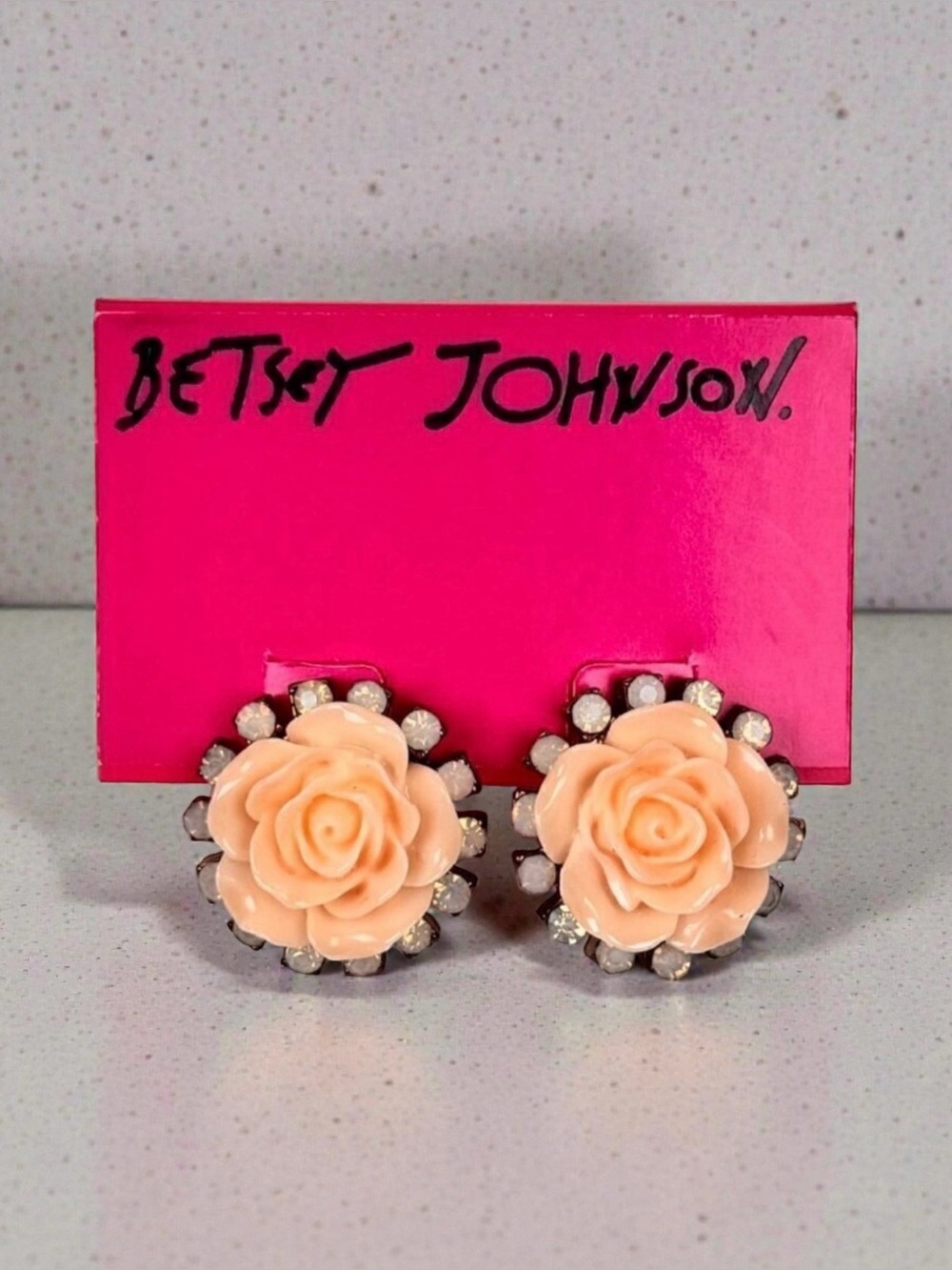 New Betsey Johnson Roses Studs Earrings  Crystals Fairy Flower